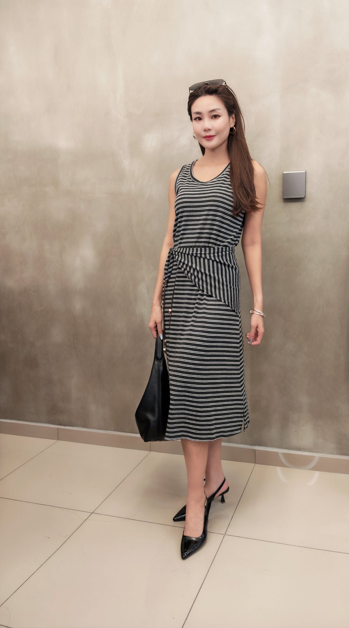 Z1401 2697 Dress 披肩条纹背心裙
