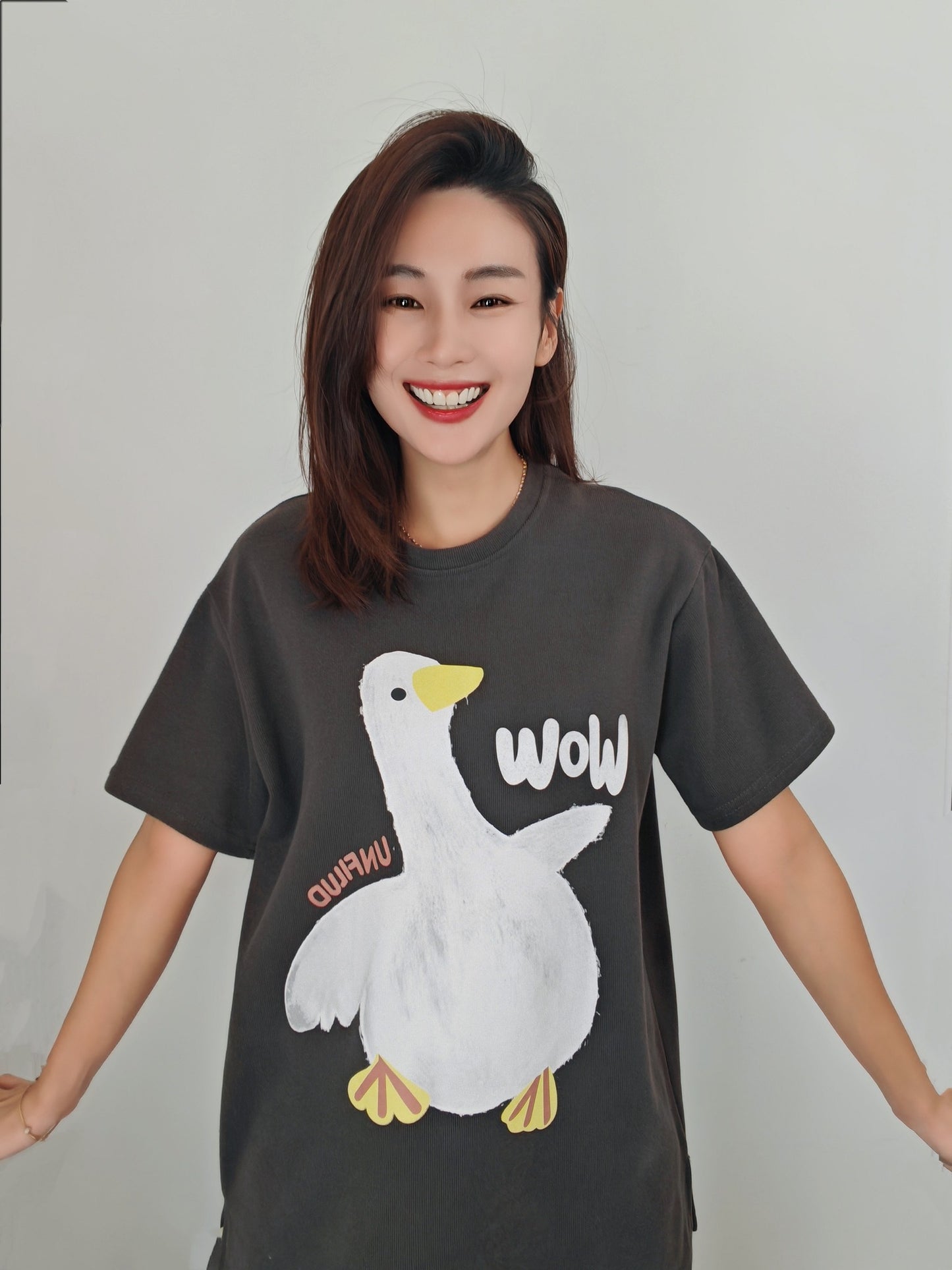 T3606-Duck Graphic T Shirt(Grey)PREMIUM
