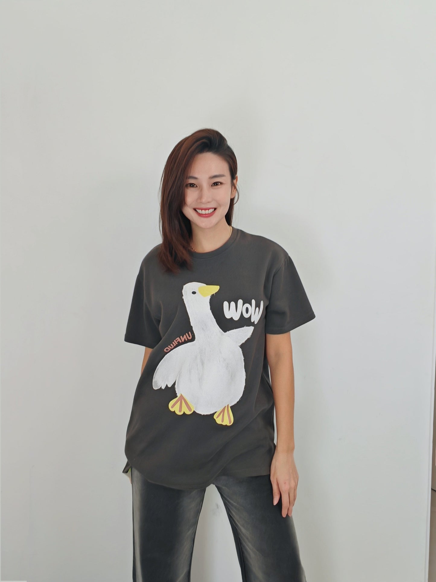 T3606-Duck Graphic T Shirt(Grey)PREMIUM