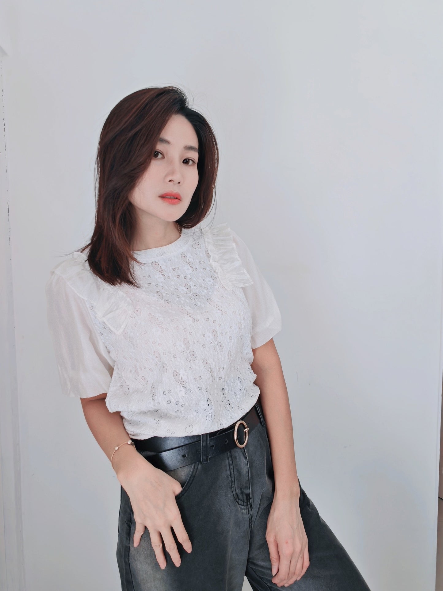 T5104 刺绣拼接 Short Sleeve Shirt
