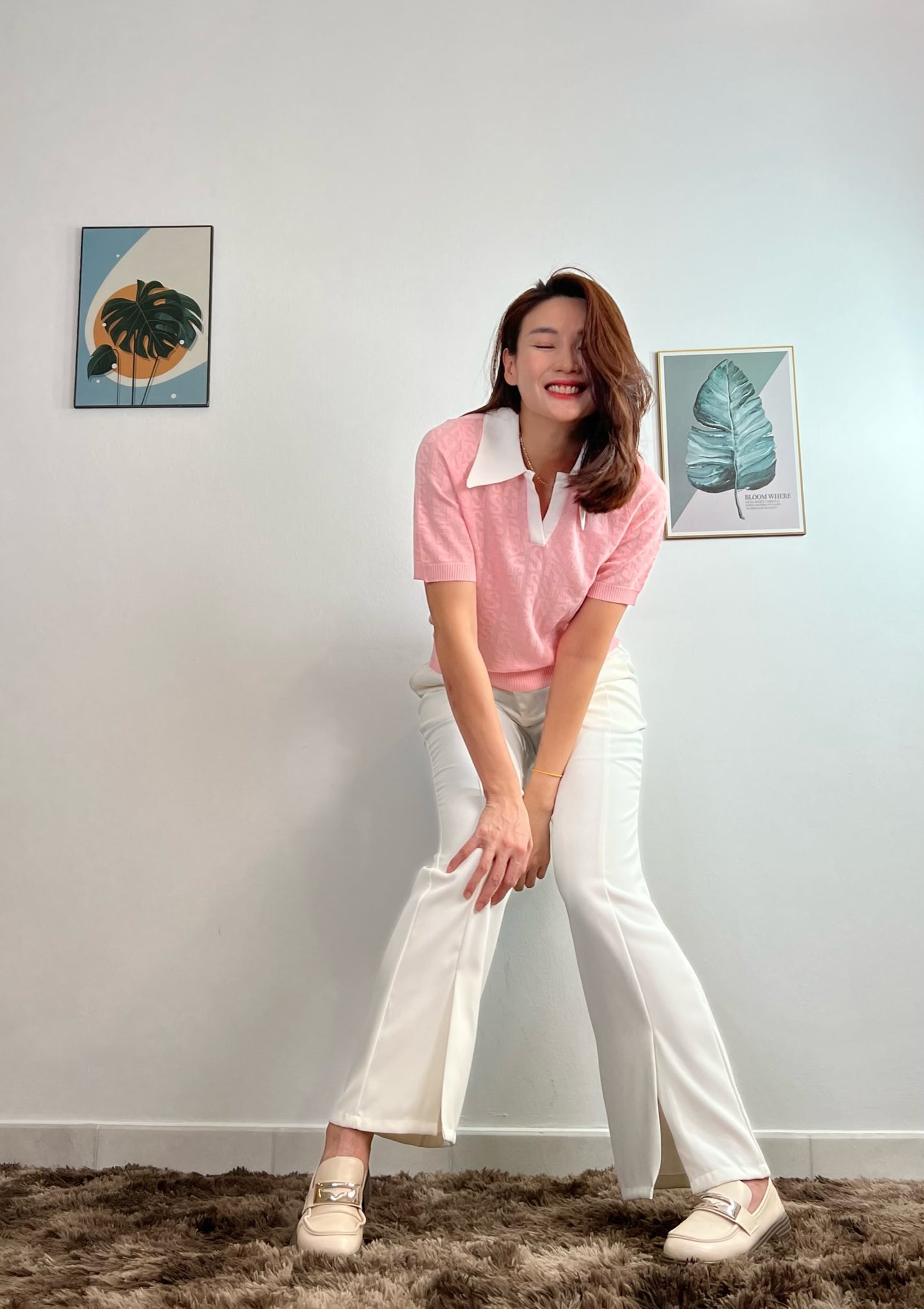 T5857 Polo Collared Short Sleeve Top