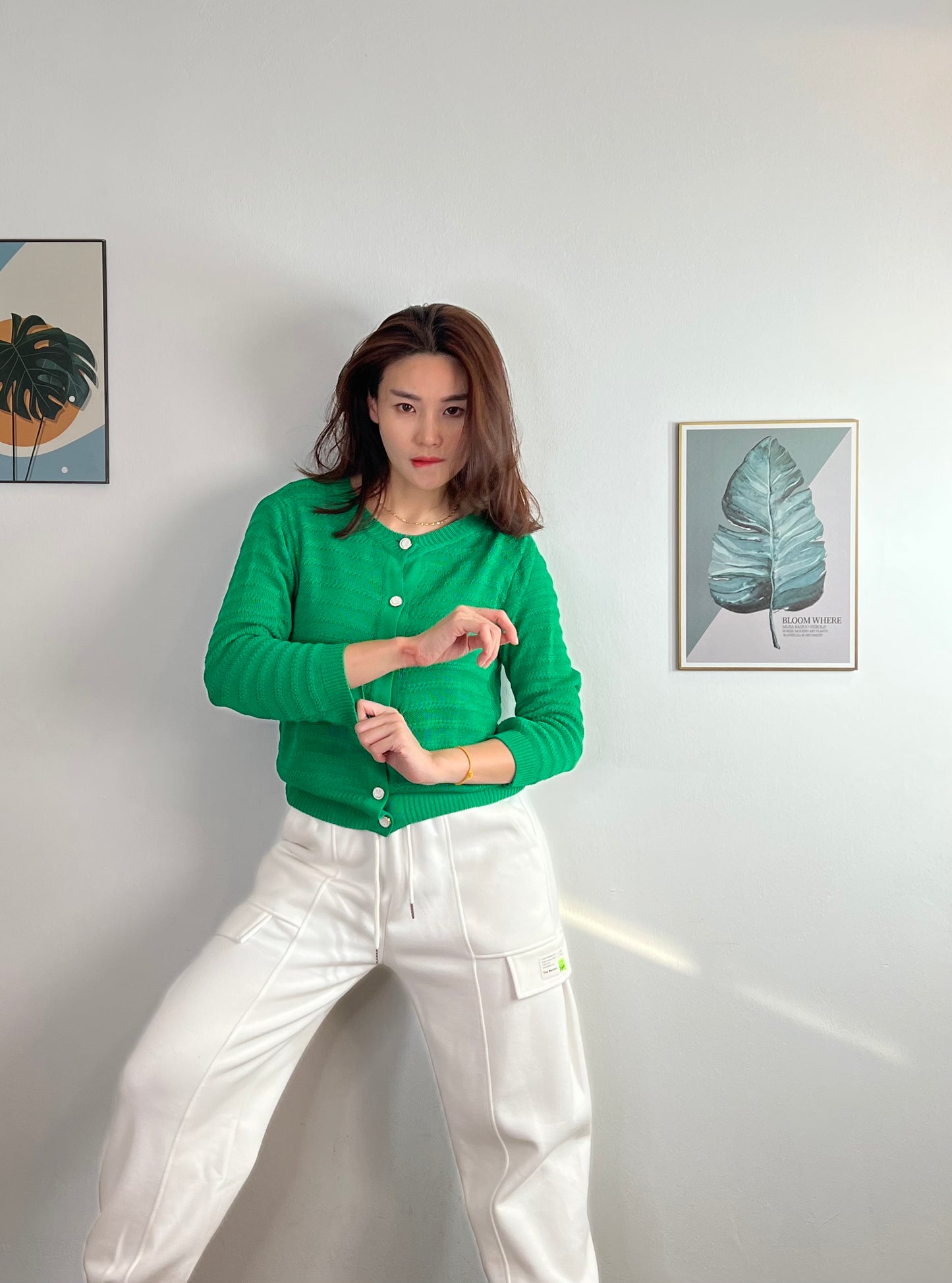 T4122 Long Sleeve Buttoned Knitted Top