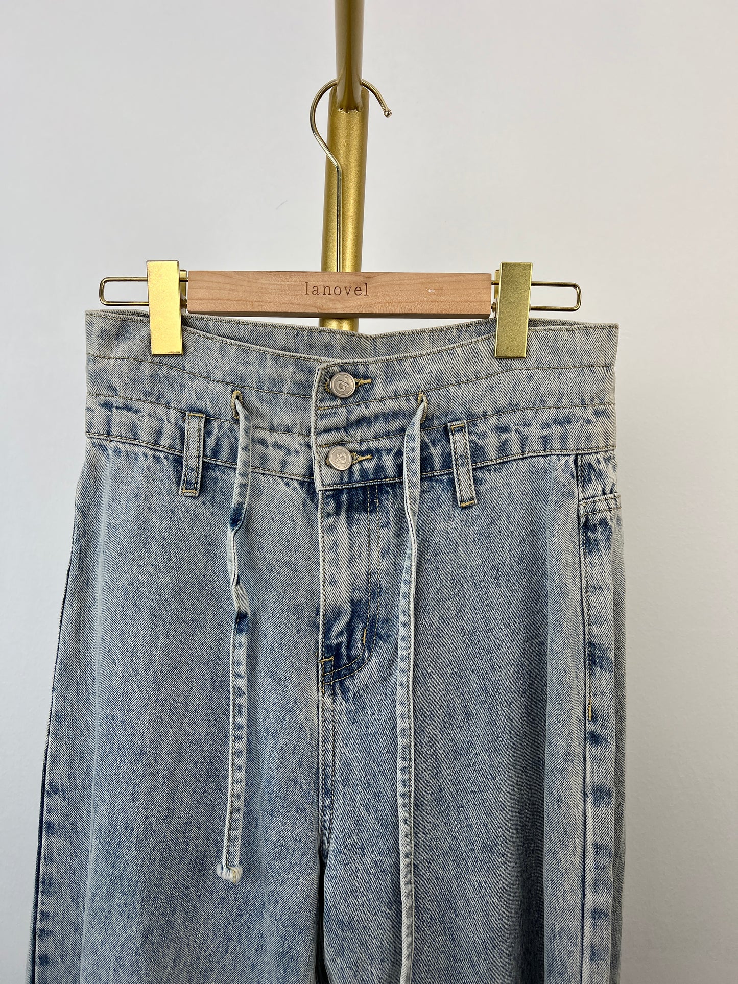 P4217 Ribbon-knotted Flared Denim Sweatpants