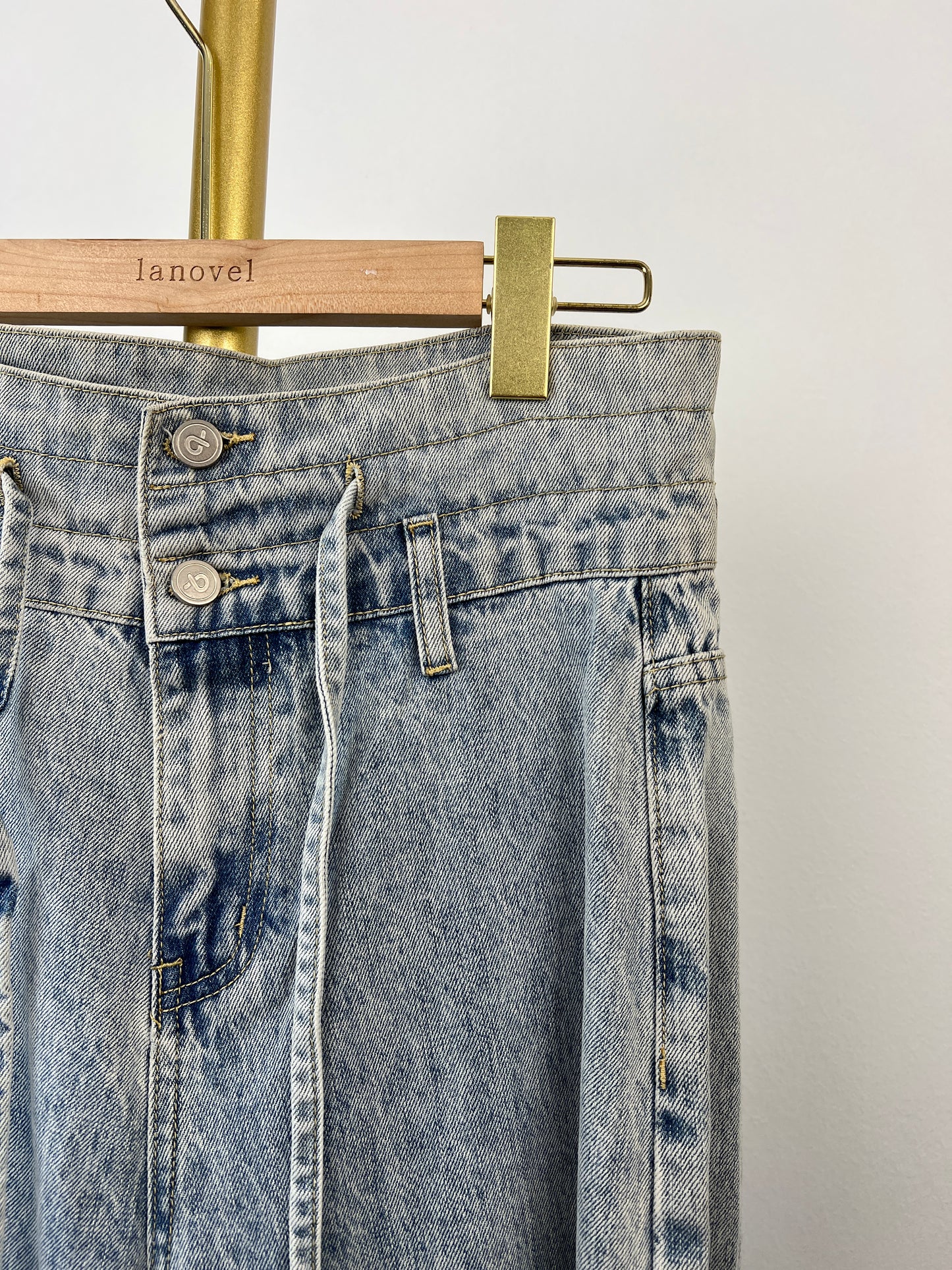 P4217 Ribbon-knotted Flared Denim Sweatpants