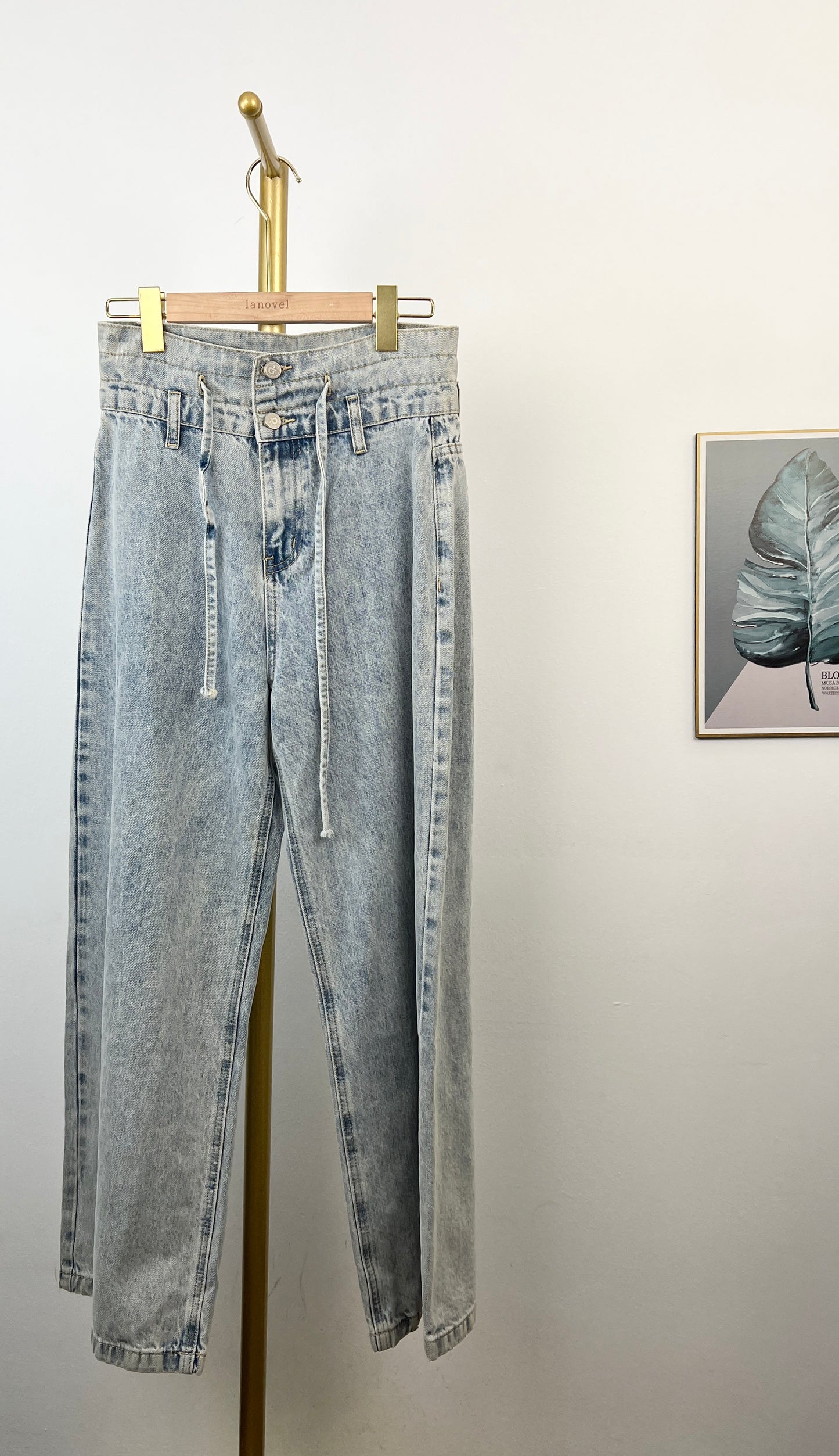 P4217 Ribbon-knotted Flared Denim Sweatpants