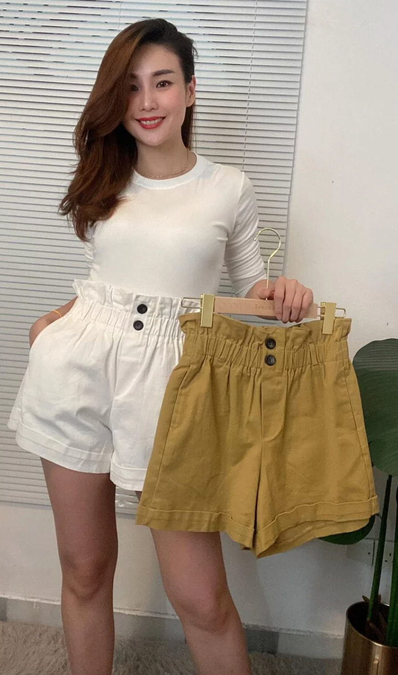 P4515 Casual High Waist Gathered Shorts