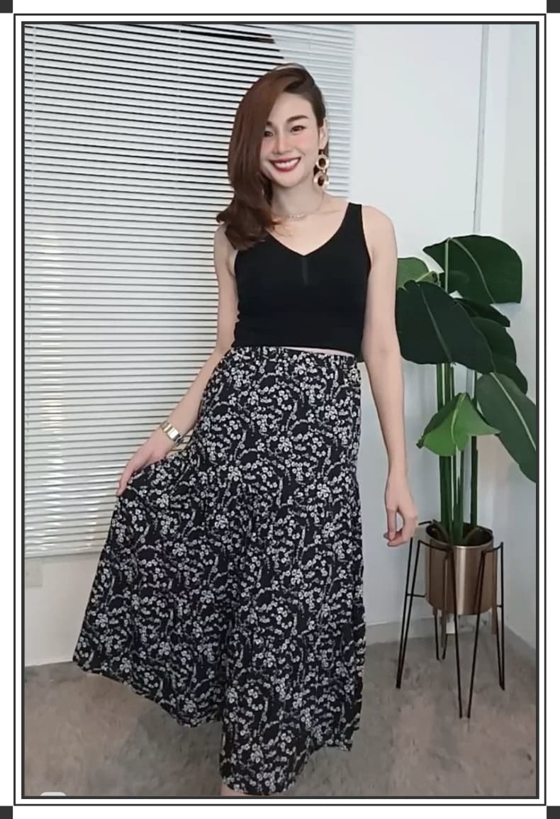 S4065- Elastic Waist Floral Skirt