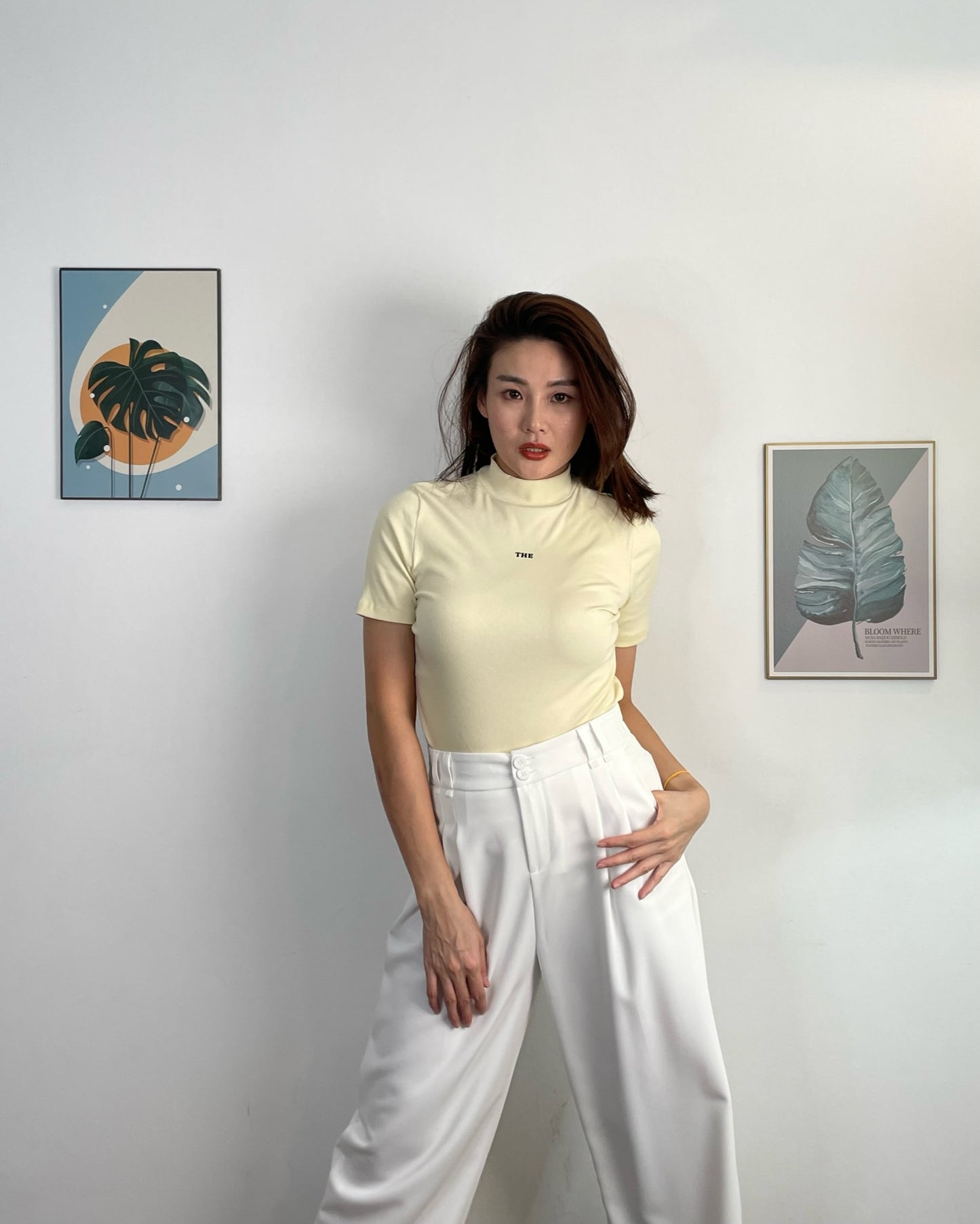 T5918 Half-Turtleneck Short Sleeve Top