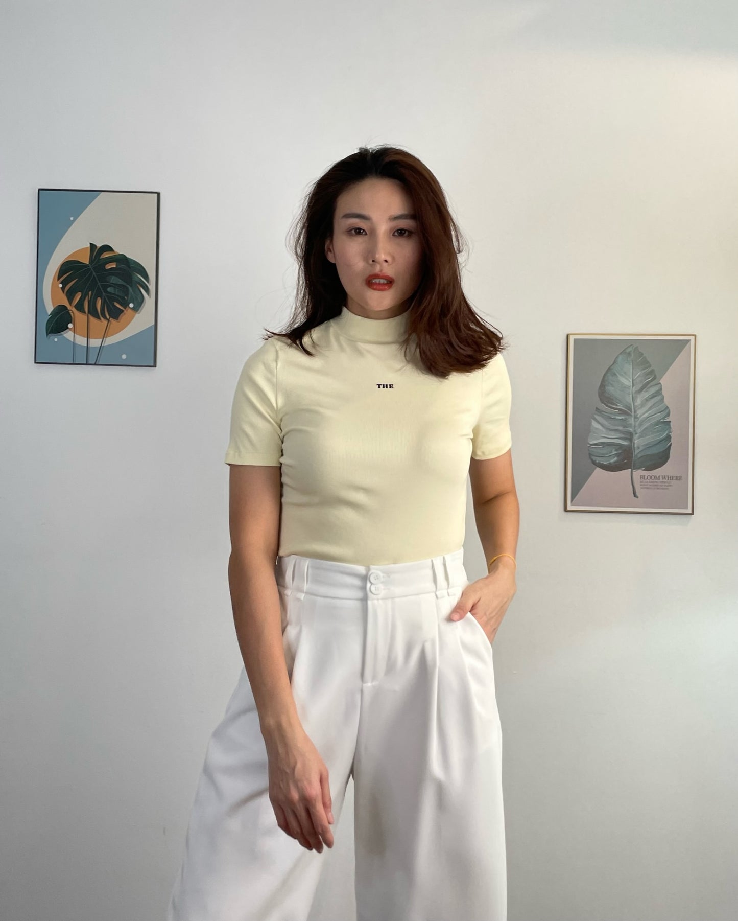 T5918 Half-Turtleneck Short Sleeve Top