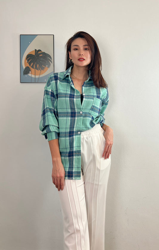 T5814 Checkered Long Sleeve Blouse