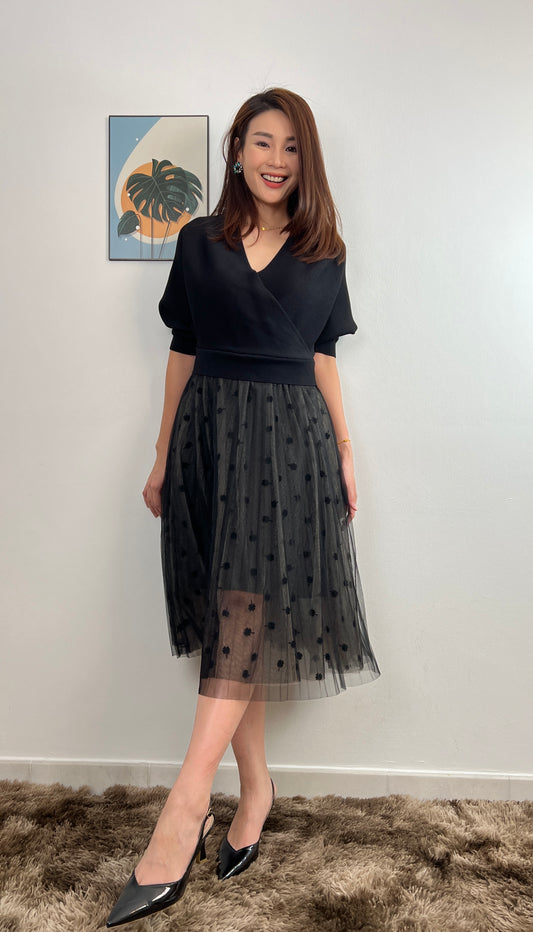 Lyc6071 设计款拼接网纱 Short Sleeve Dress