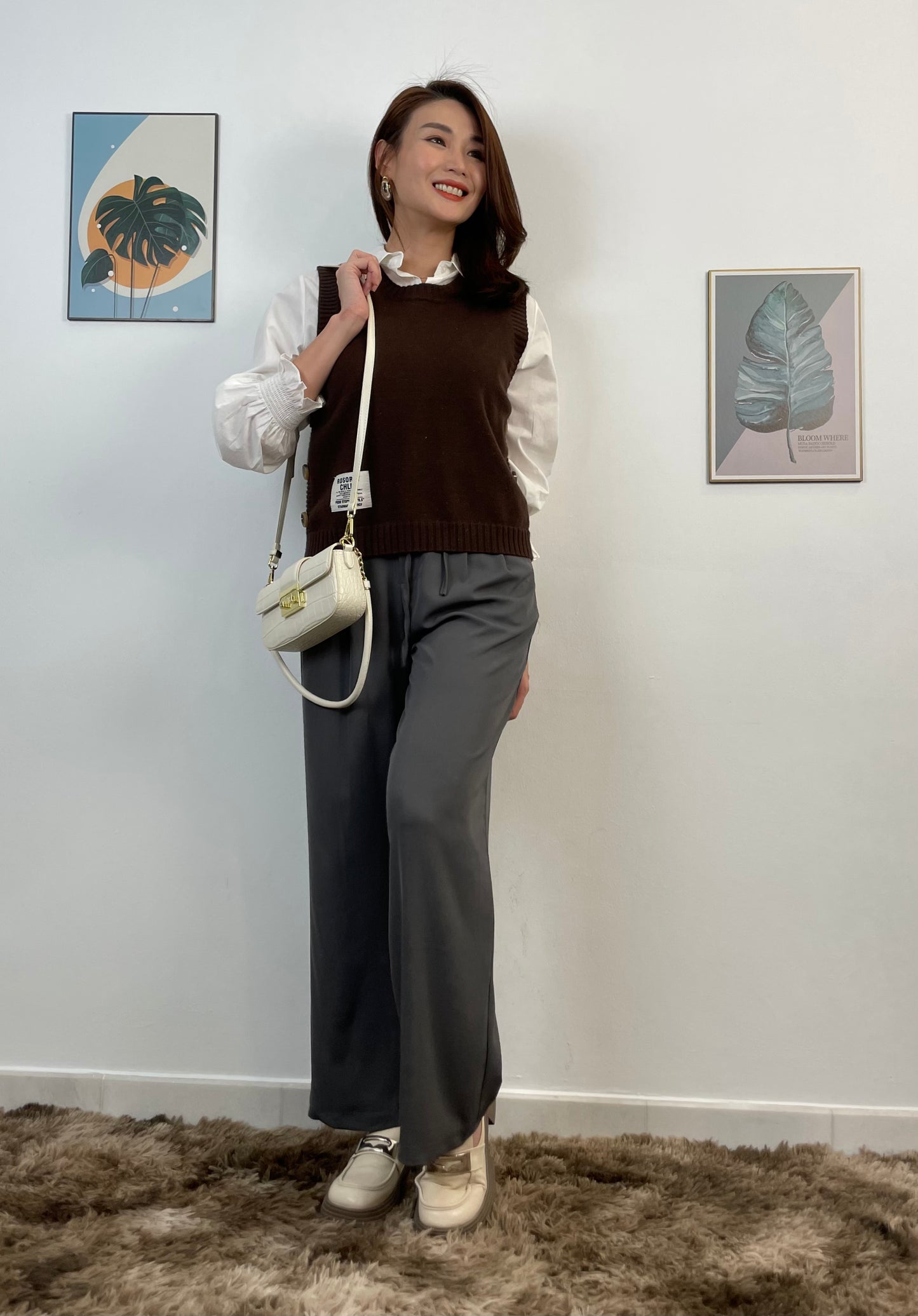 OS5810 Knitted Vest & Long Sleeve Blouse