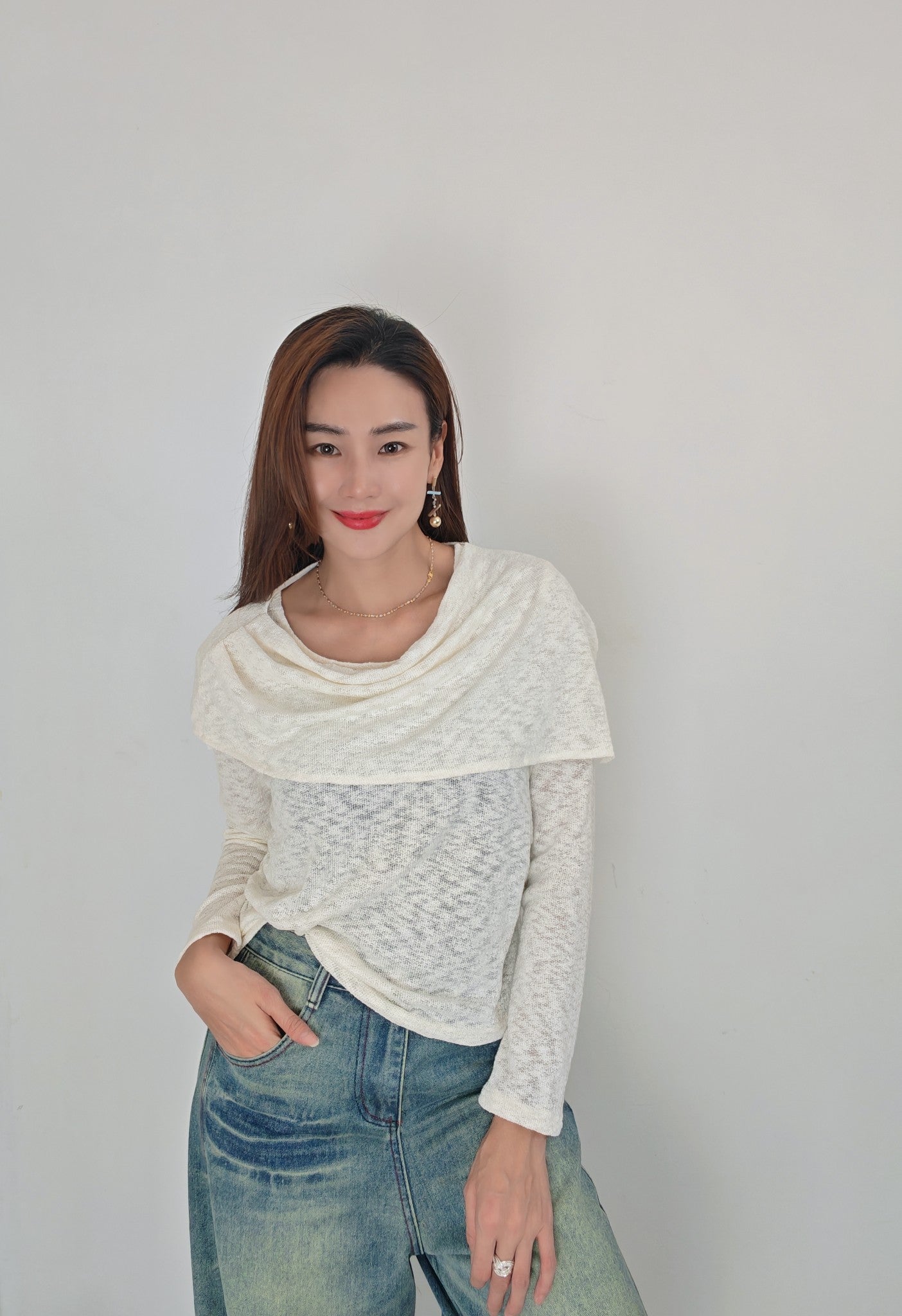 Z576 6135 Top 披肩+上衣 (Creamy)