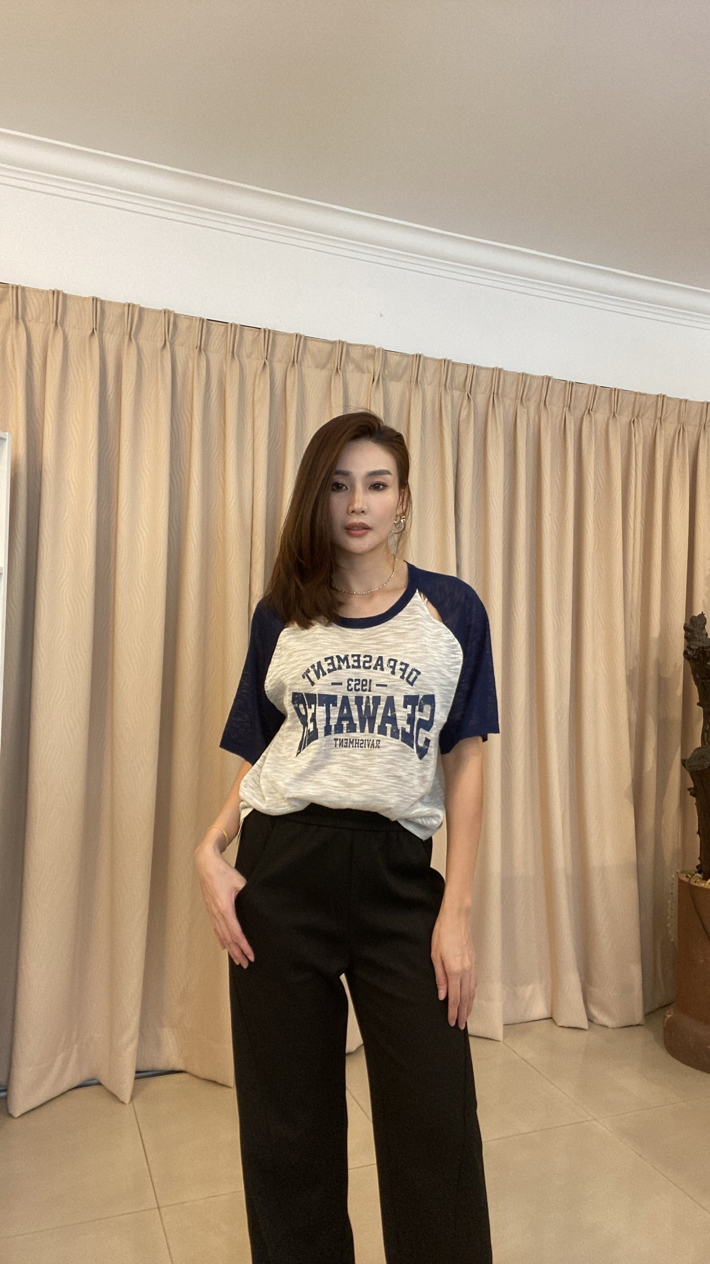 T5935 Stitched Varsity Short Sleeve Top