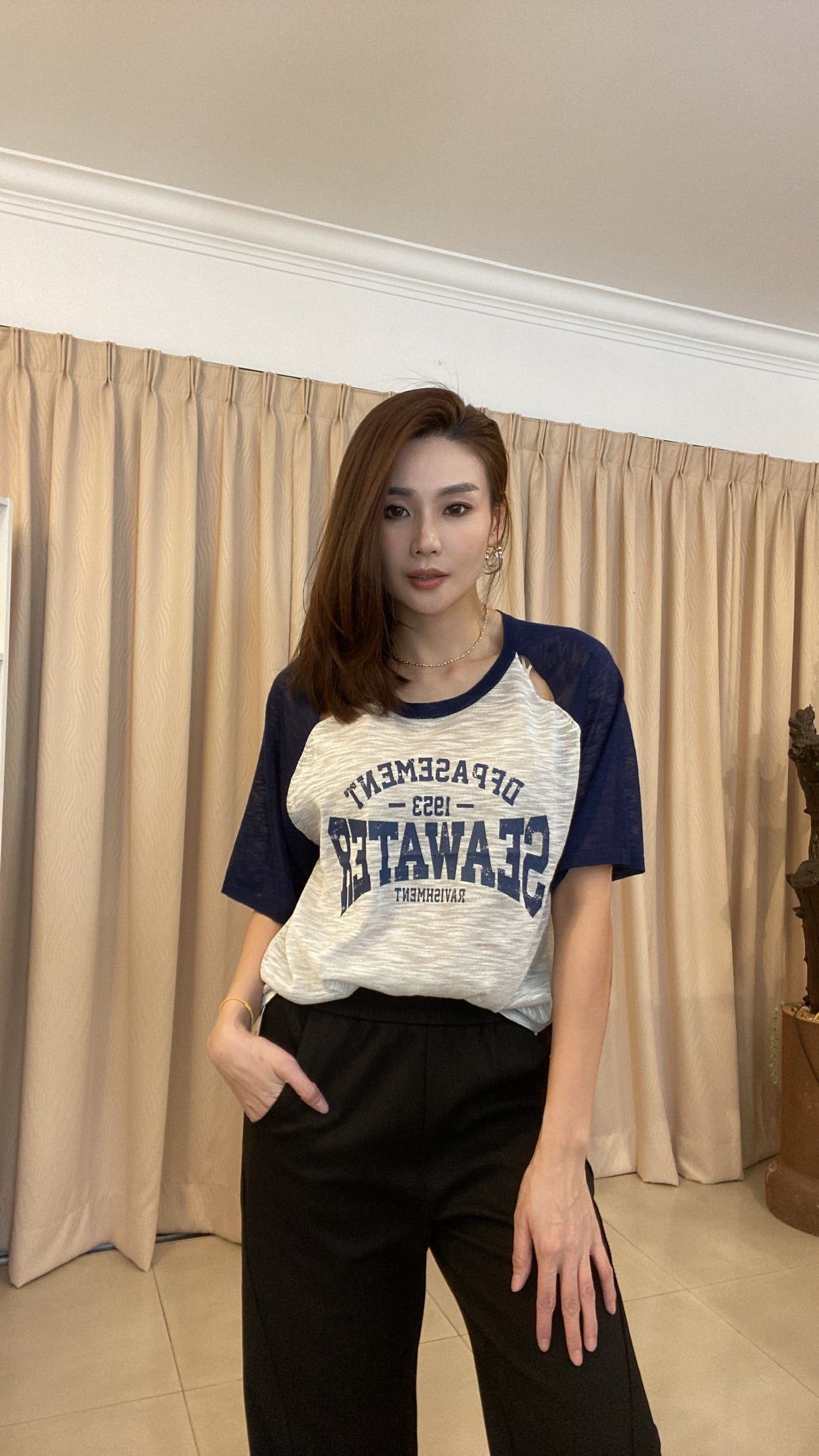 T5935 Stitched Varsity Short Sleeve Top