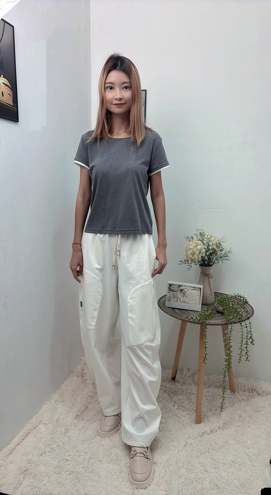Z952 E31936 Top 撞色袖短袖T ～ grey