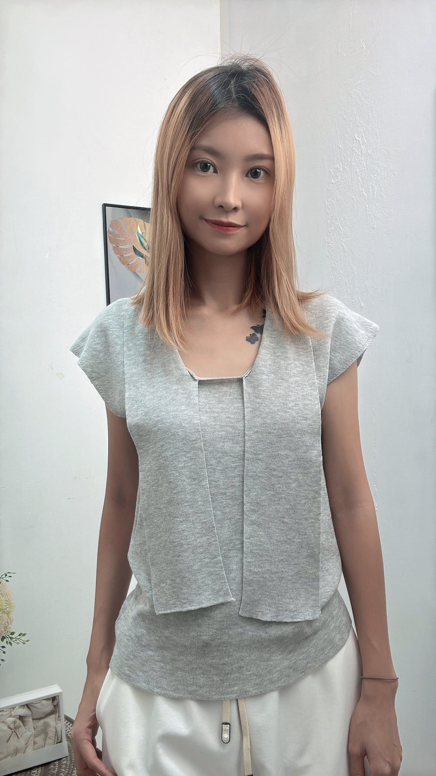 Z784 1171 Top 海军领系帶无袖上衣