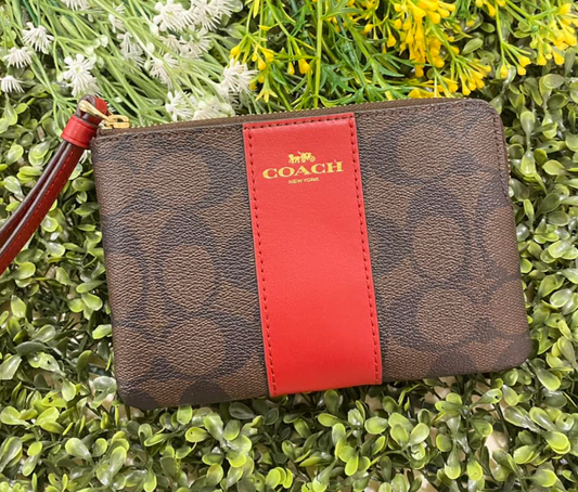 Coach Brown Red Signature Wristlet Purse