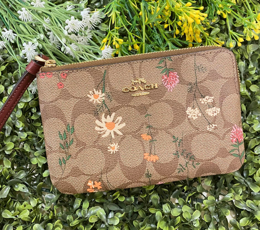 Coach Signature Canvas Wildflower Wristlet Purse