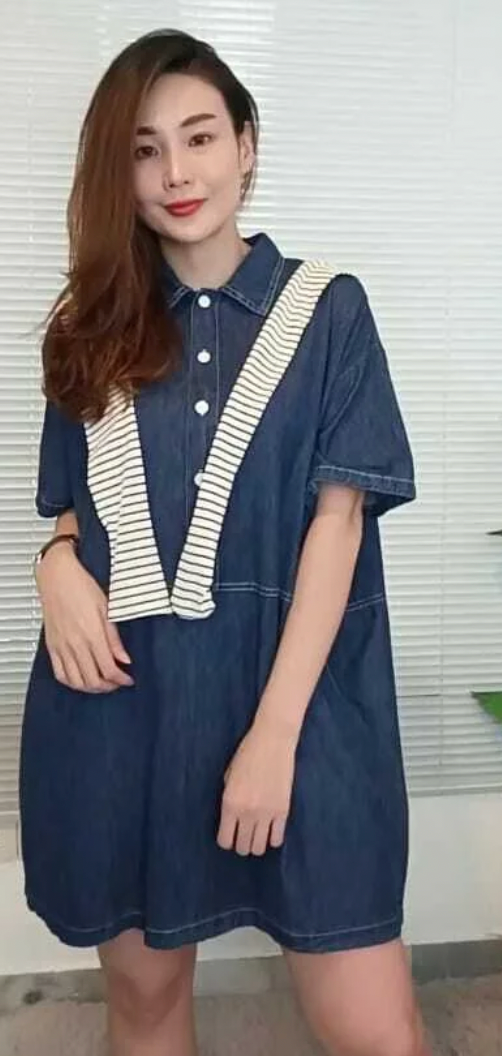 LYC4648 Denim Dress with Shawl