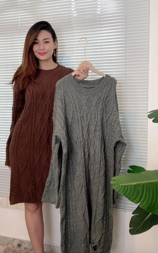 LYC5126 Cable Knitted Long Sleeve Dress