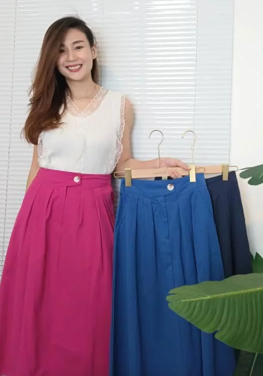 S5255 Single Button Cut-fold Skirt